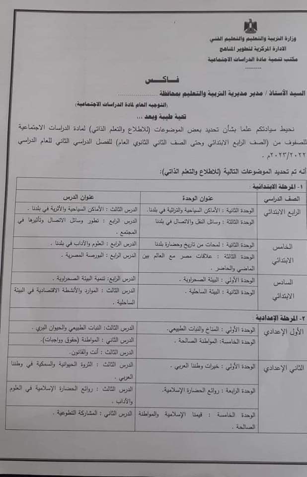 الأجزاء المخصصة للإطلاع فقط بالمناهج