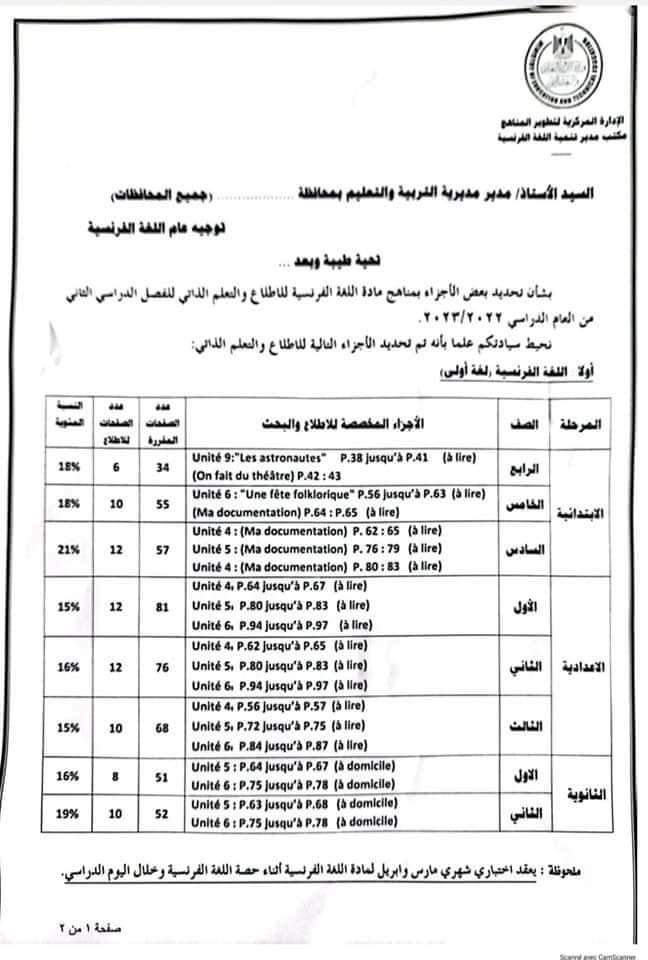 ننشر الأجزاء المخصصة للإطلاع فقط بمنهج اللغة الفرنسية