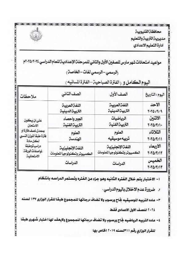 امتحانات شهر مارس 2025