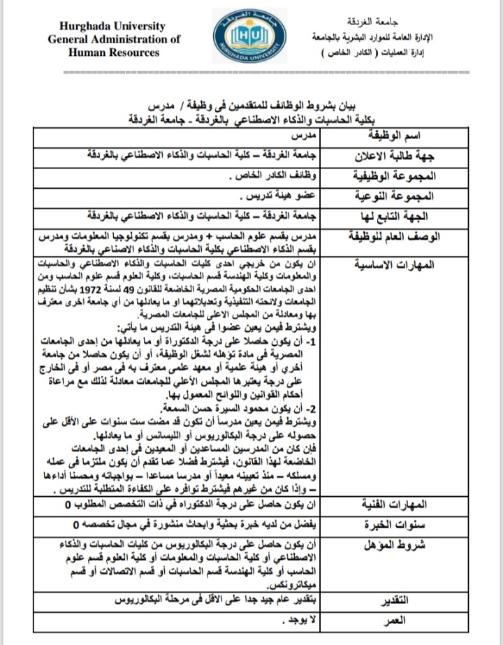 وظائف جامعة الغردقة