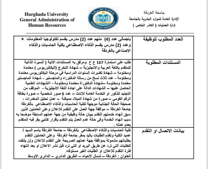 وظائف جامعة الغردقة
