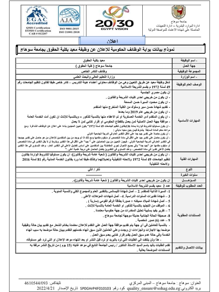 وظائف جامعة سوهاج