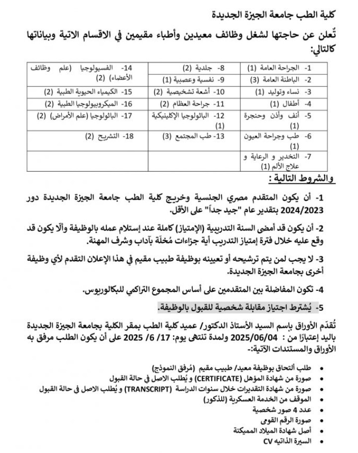 وظائف جامعة الجيزة الجديدة