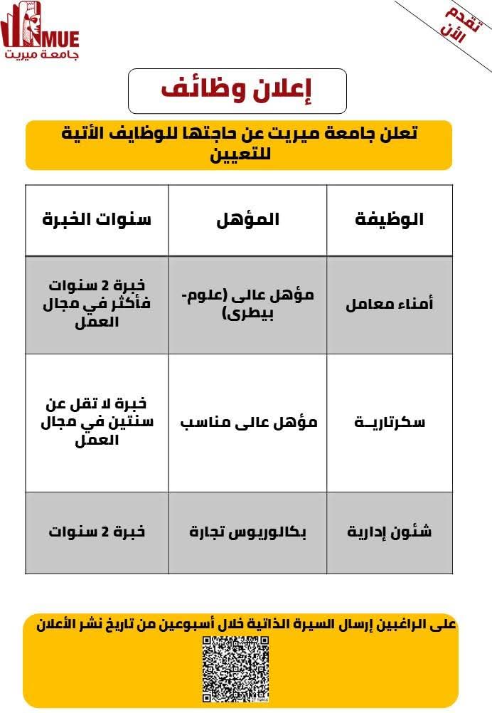 وظائف جامعة ميريت