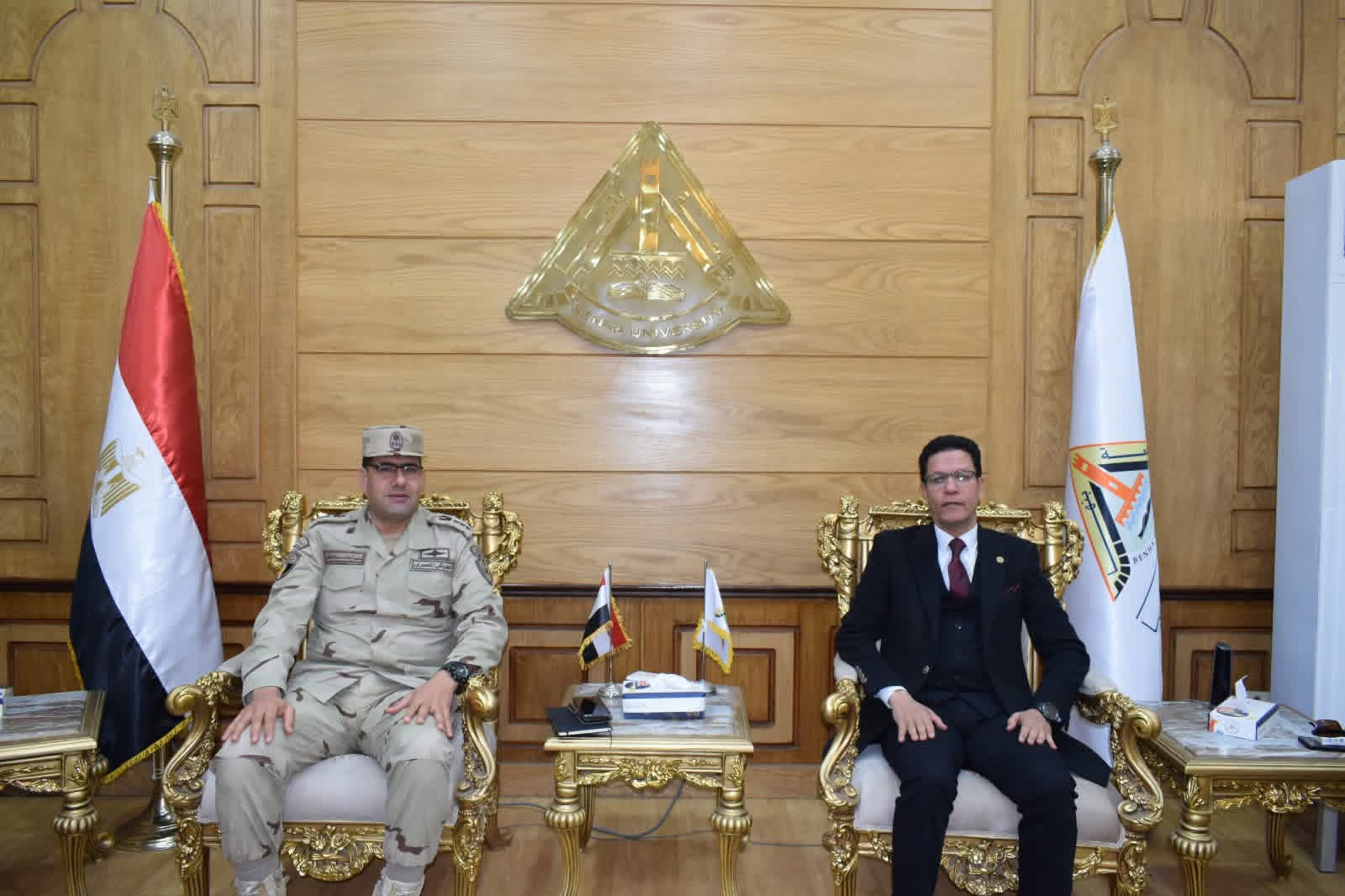 رئيس جامعة بنها يستقبل المستشار العسكري الجديد لمحافظة القليوبية